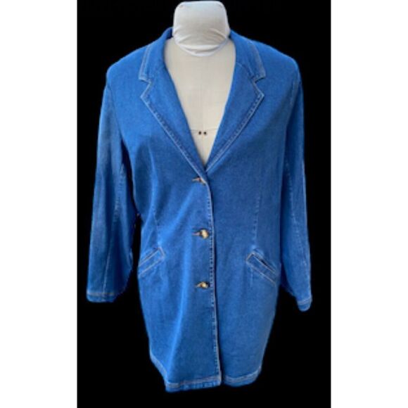 Orvis Women’s Denim Car Coat/Blazer 3 Button Front Sz. 18 - Picture 2 of 13